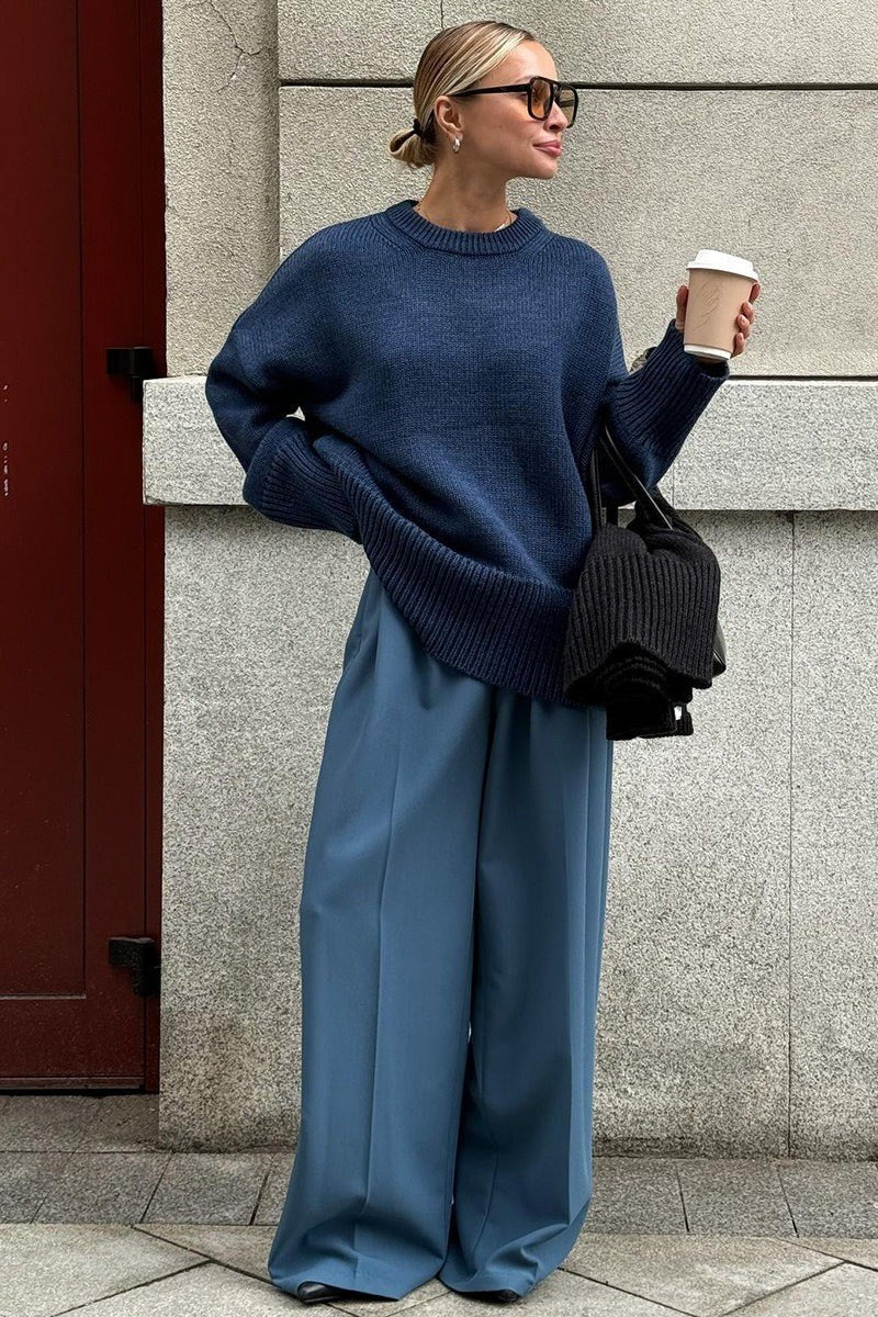 Rossana — Maglioni per Donna Oversize Girocollo con Spalle Scese e Polsini, Lina Milano