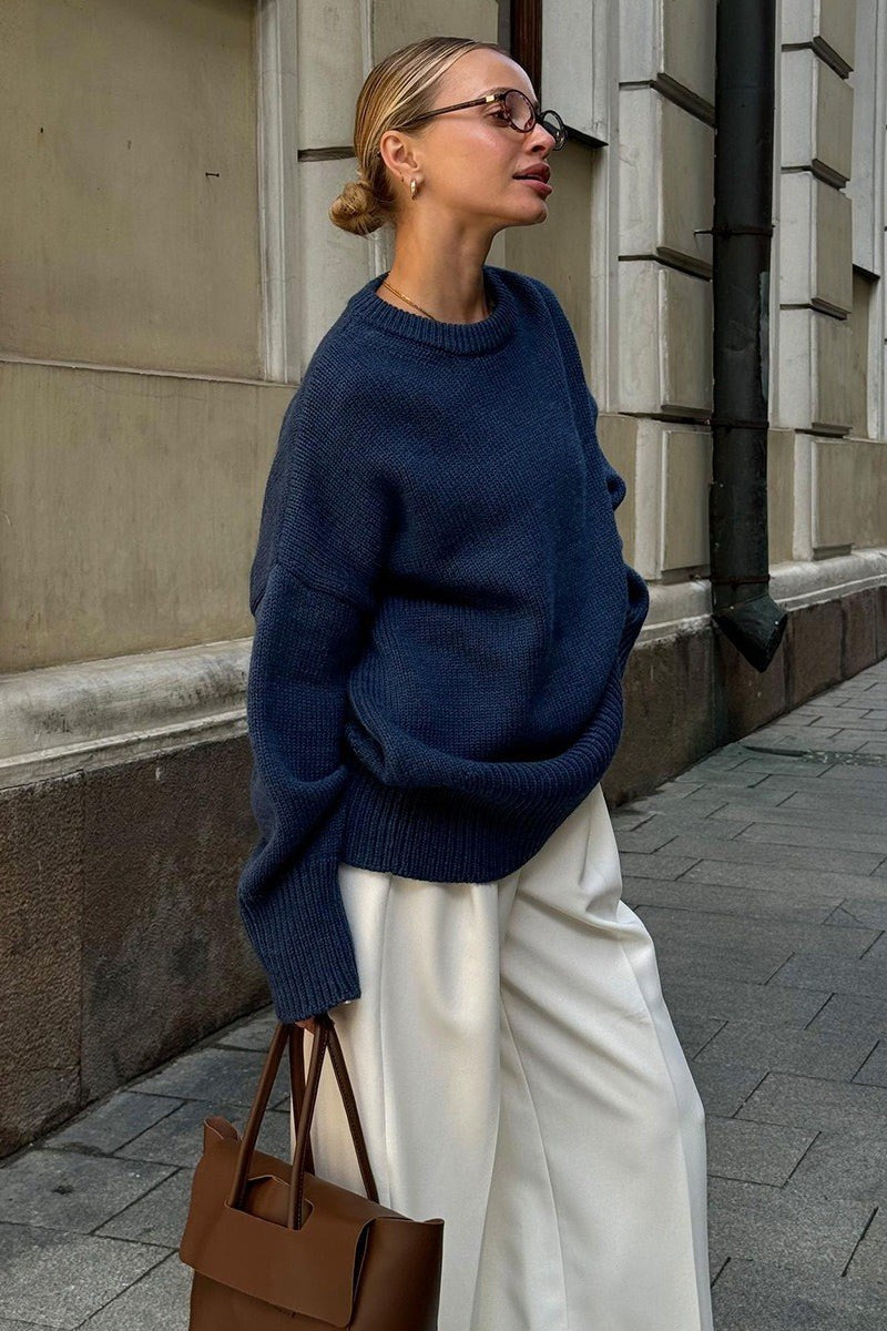 Rossana — Maglioni per Donna Oversize Girocollo con Spalle Scese e Polsini, Lina Milano