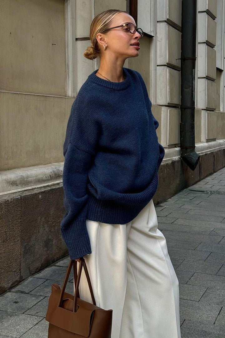 Rossana — Maglioni per Donna Oversize Girocollo con Spalle Scese e Polsini, Lina Milano