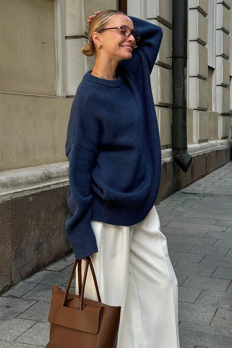 Rossana — Maglioni per Donna Oversize Girocollo con Spalle Scese e Polsini, Lina Milano