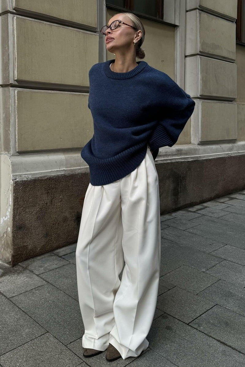 Rossana — Maglioni per Donna Oversize Girocollo con Spalle Scese e Polsini, Lina Milano