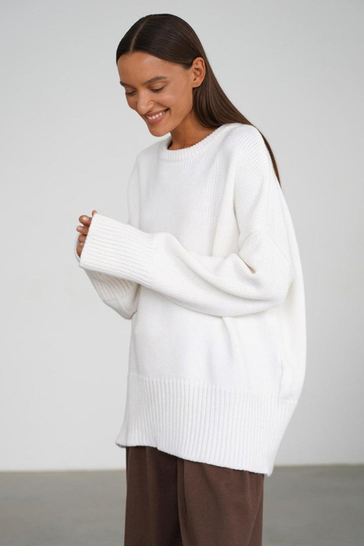 Rossana — Maglioni per Donna Oversize Girocollo con Spalle Scese e Polsini, Lina Milano