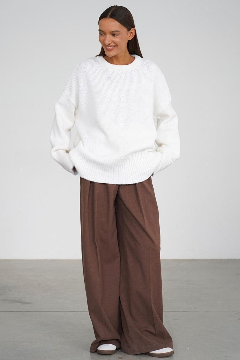 Rossana — Maglioni per Donna Oversize Girocollo con Spalle Scese e Polsini, Lina Milano