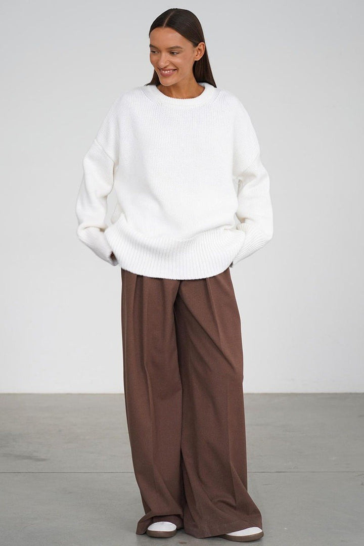 Rossana — Maglioni per Donna Oversize Girocollo con Spalle Scese e Polsini, Lina Milano