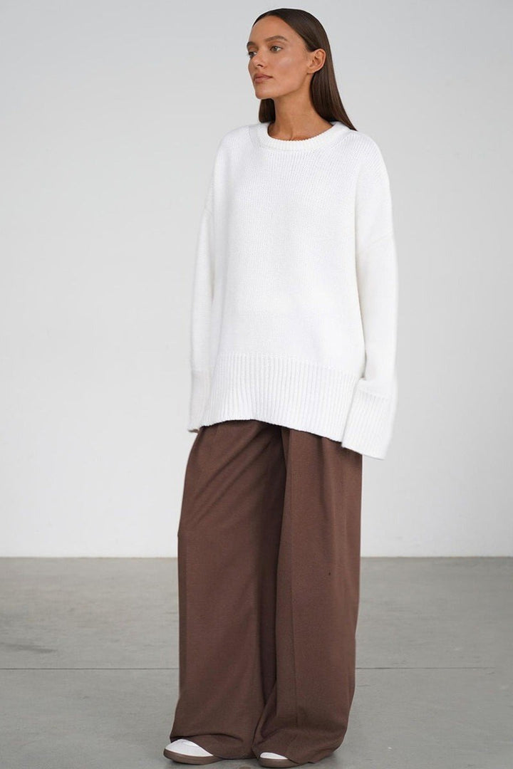 Rossana — Maglioni per Donna Oversize Girocollo con Spalle Scese e Polsini, Lina Milano
