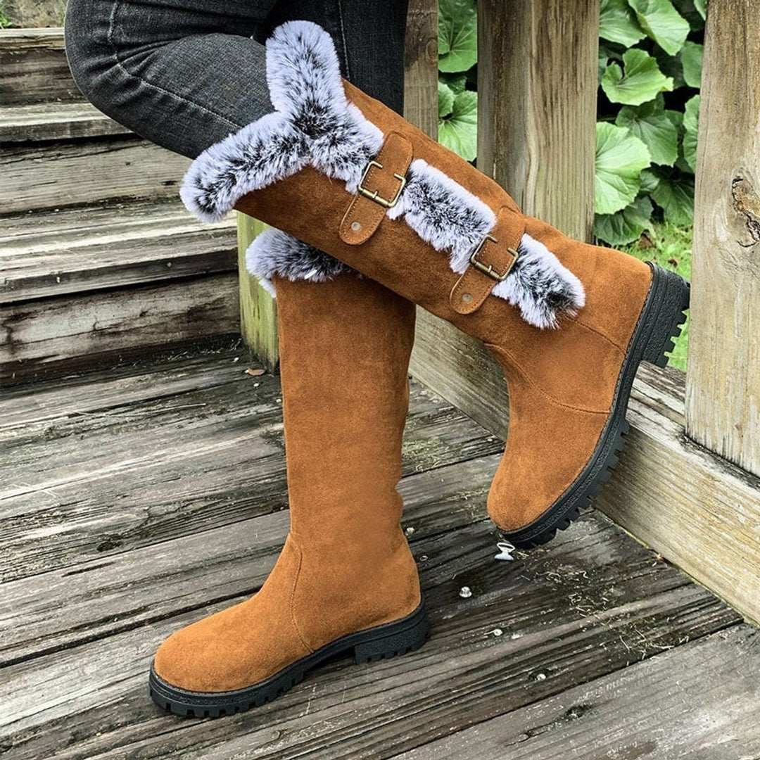 Stella — Stivaletti Pelliccia Donna con Gambale Alto e Fibbie, Lina Milano
