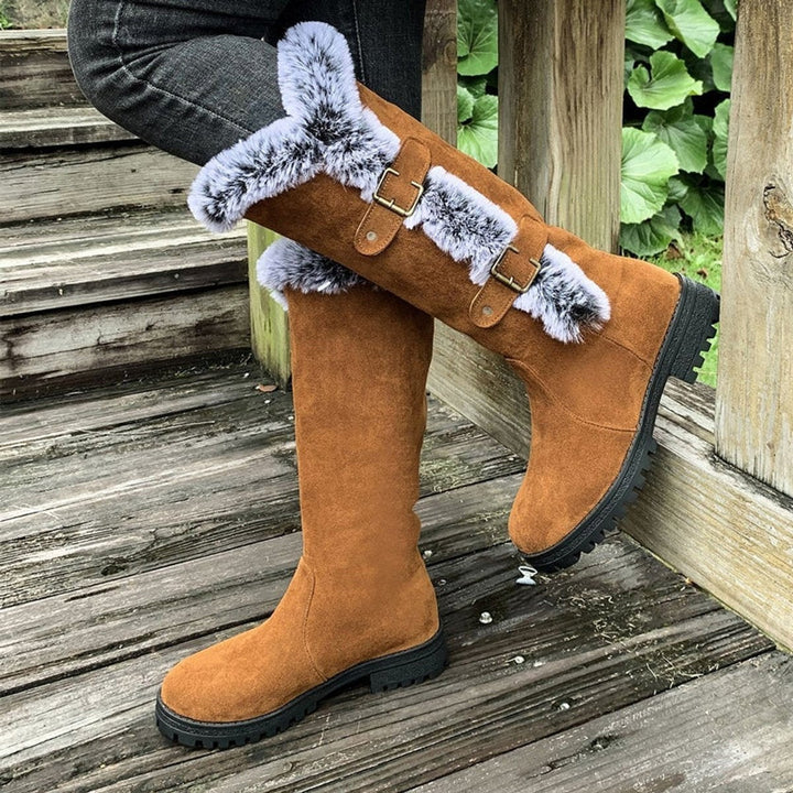 Stella — Stivaletti Pelliccia Donna con Gambale Alto e Fibbie, Lina Milano
