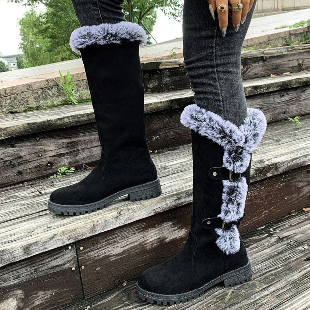 Stella — Stivaletti Pelliccia Donna con Gambale Alto e Fibbie, Lina Milano