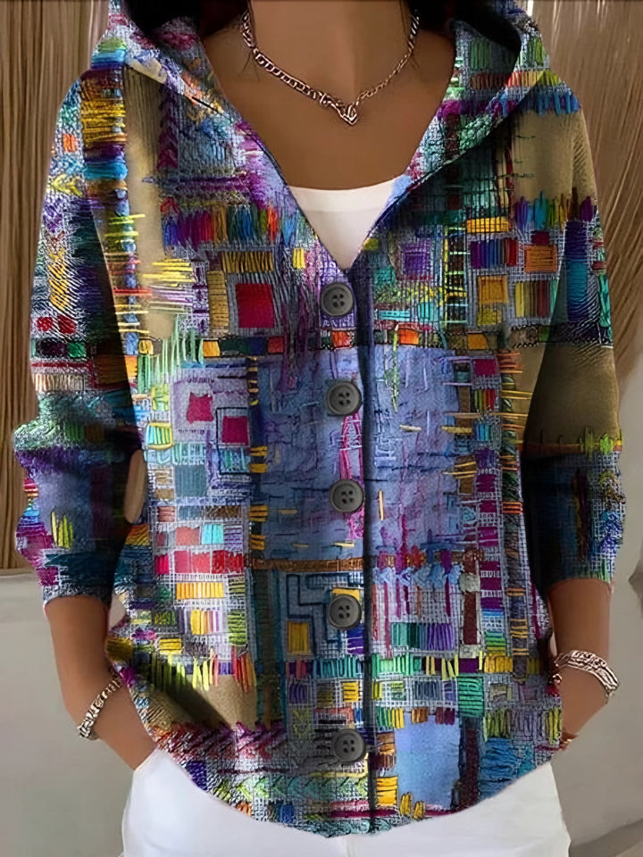 Sveva — Cardigan Donna con Cappuccio e Bottoni a Fantasia, Lina Milano