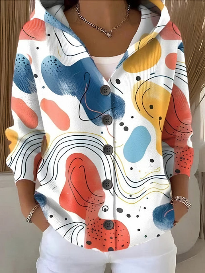 Sveva — Cardigan Donna con Cappuccio e Bottoni a Fantasia, Lina Milano