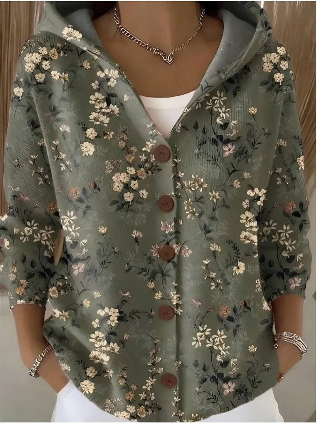 Sveva — Cardigan Donna con Cappuccio e Bottoni a Fantasia, Lina Milano