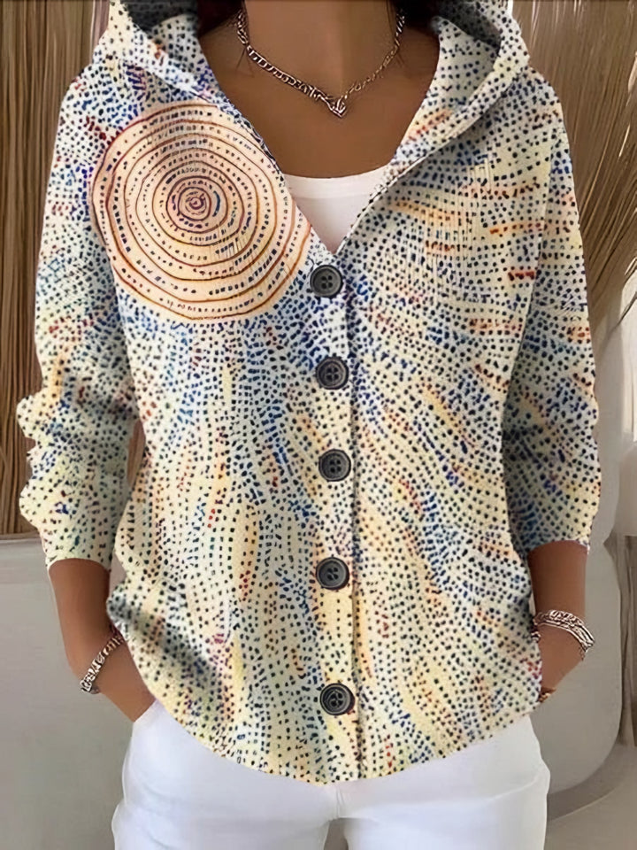 Sveva — Cardigan Donna con Cappuccio e Bottoni a Fantasia, Lina Milano